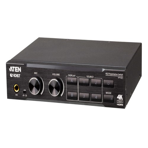 Aten 4 x 2 True 4K Presentation Matrix Switch with Scaler Audio DSP HDBaseT and IR / RS-232 / Ethernet (WebGUI) Control