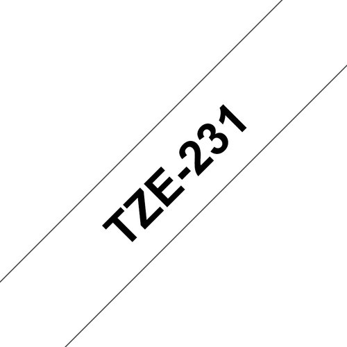 TZe231 - Gel. zelfklevend tape - zwart op wit - Rol (1.2 cm x 8 m) 1 rol(len) -voor P-Touch OA. GL-H100. H105. PT-1290. 3600. D400. D600. E500. E550. H100