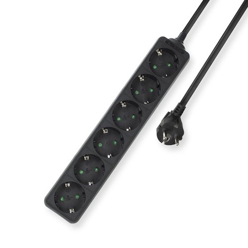 Power Strip Black 6 plugs 3.0m German version (Germany Netherlands Denmark Finland Sweden Norway Austria)