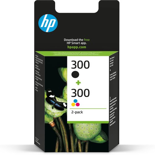 300 originele ink cartridge zwart en drie kleuren standard capacity 2 x 4ml zwart: 200 paginas kleur: 165 paginas 2-pack