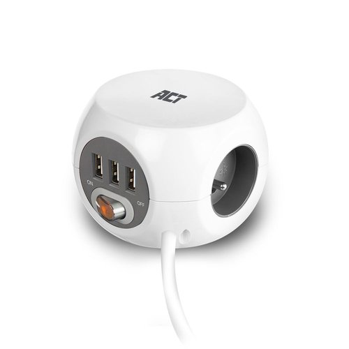 Power block 3 USB charging ports 3 Belgium outlets white 1.5m