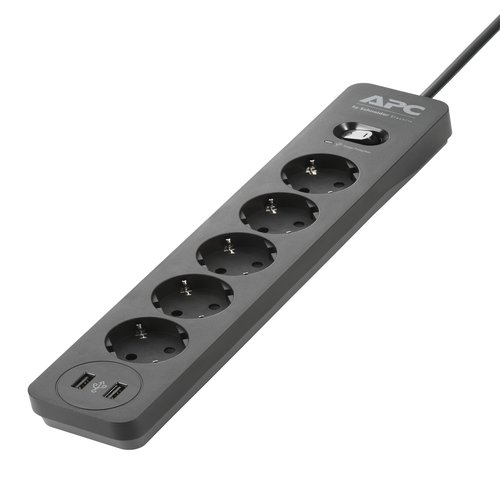 APC Essential SurgeArrest 5 Outlet 2 USB Ports Black 230V Germany