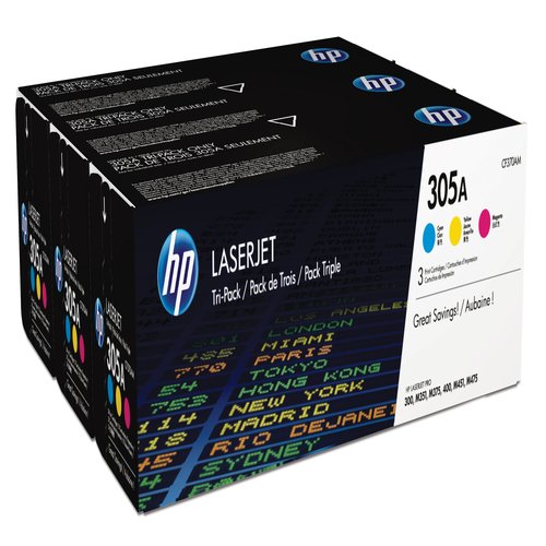 305A originele toner cartridge cyaan magenta en geel standard capacity 2.600 paginas 3-pack
