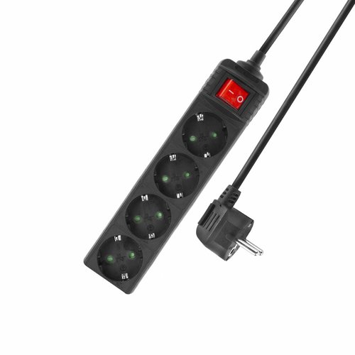 Power strip with illuminated switch 4 sockets 2 m black