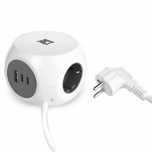Power strip cube with 3 sockets (type F) 30W Power Delivery USB-C/A ports cablelength 1.5m