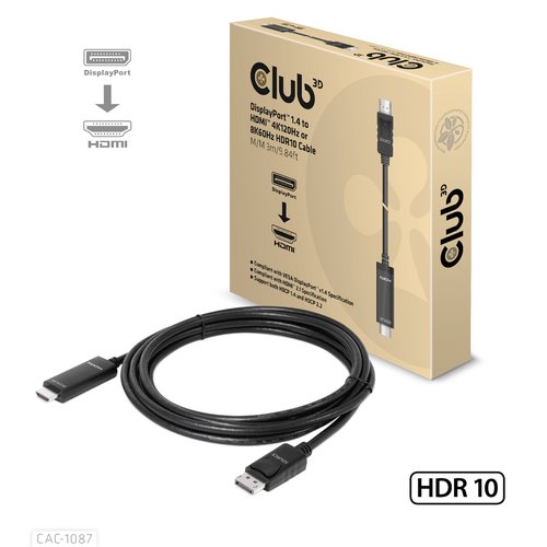 DisplayPort 1.4 to HDMI 4K144Hz or 8K60Hz HDR10 cable 3m