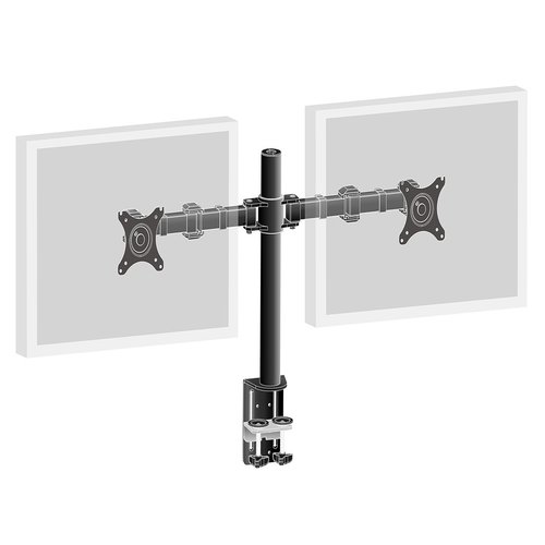 Flexible desk mount for dual monitor. Desk mount with clamp or grommet. Monitorsize 10~30i. VESA 75x75 or 100x100mm. 