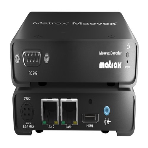Maevex 5150 Decoder / Video over IP Decoder. HDMI/DVI-out. up-to 1920x1200/1080p60 output. HDMI/analog audioout. RJ45 100/1000Mbps Ethernet input