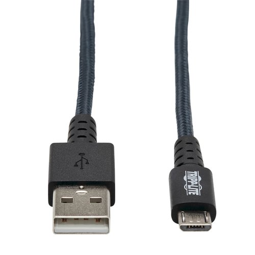 Heavy-Duty USB-A to USB Micro-B Cable MM USB 2.0 UHMWPE and Aramid Fibers Gray6 ft. 1.83 m