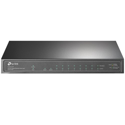10-Port Gigabit PoE+ Switch 8 Gigabit PoE+ Ports 1 Gigabit RJ45 Ports and 1 Gigabit SFP Slots 802.3at/af 63W PoE Power Desktop Steel Case