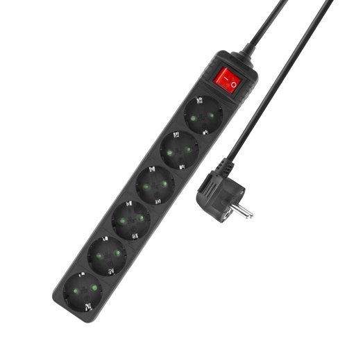 Power strip with illuminated switch 6 sockets 3m black