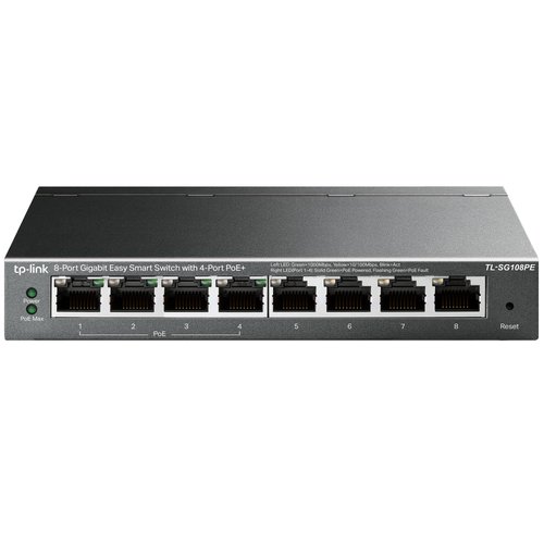 8-Port Gigabit Desktop PoE Easy Smart Switch 8 Gigabit RJ45 ports + 4 PoE ports55W PoE Power supply MTU/Port/Tag-basedVLAN QoS IGMP Snooping steel case