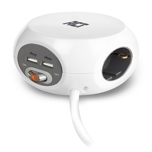 Power block 2 x USB-C & 2 x USB-A charging ports 3.4 A 3 German outlets white 1.5m